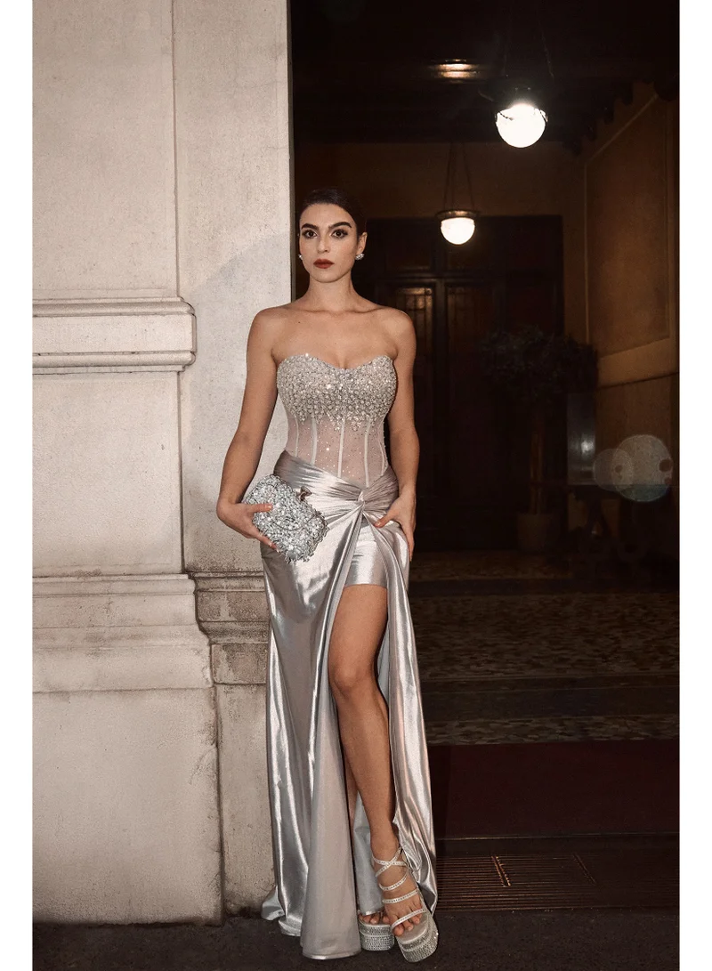 Bella Barnett Denny Strapless Sequin High Slit Maxi Dress